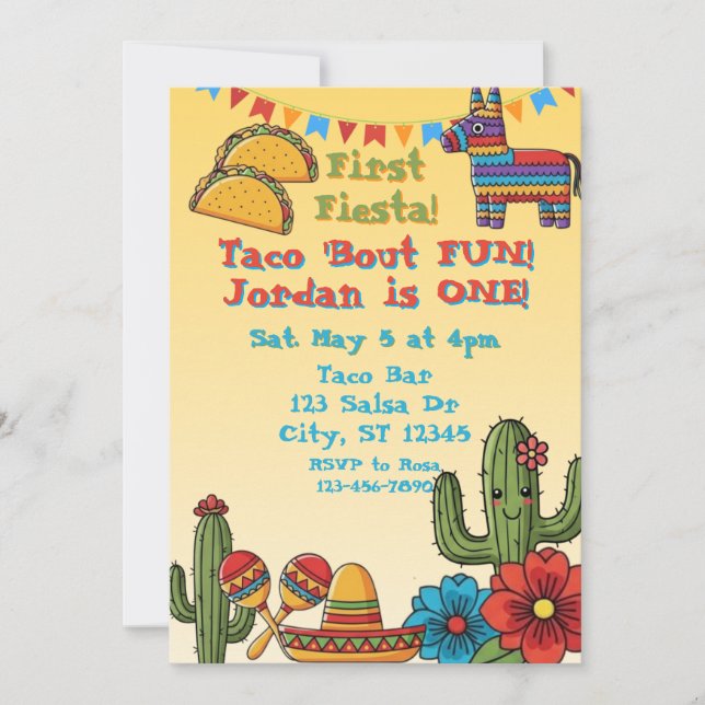 First Fiesta, Taco 'Bout One, 1st Birthday Invitation (Front)