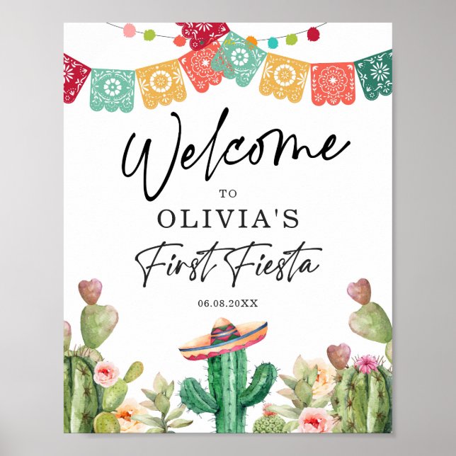 First Fiesta Welcome Sign 1st Birthday Mexican (Front)