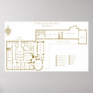 First Floor West Wing The White House Floor Plan Poster