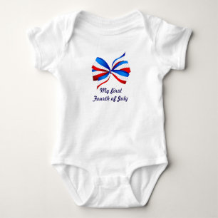 First Fourth of July, with Red White and Blue bow Baby Bodysuit