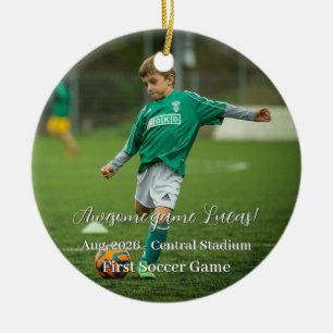 First Game Sport Christmas Family Photo Ceramic Tree Decoration