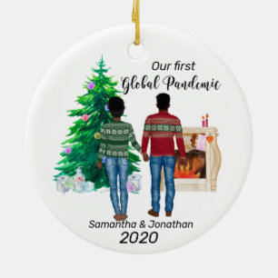 First Global Pandemic 2020  Couple African America Ceramic Tree Decoration