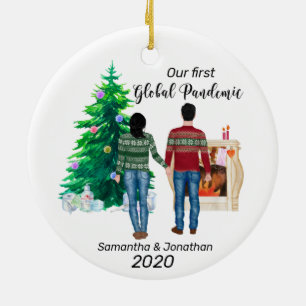 First Global Pandemic Couple Black Hair Ceramic Tree Decoration