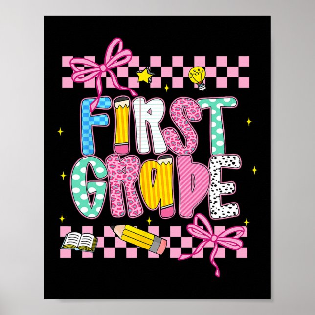 First Grade 1st Grade Coquette Bow Back To School  Poster (Front)