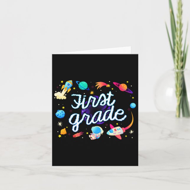 First Grade Astronaut Planets Space Back To School Card (Front)