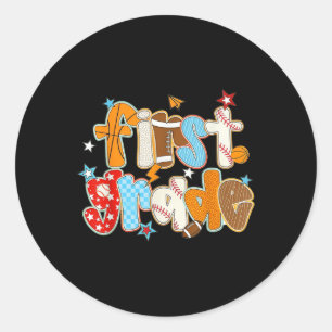First Grade Back To School Baseball Basketball Pre Classic Round Sticker