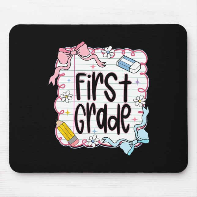 First Grade Back To School Coquette Bow For Girls  Mouse Mat (Front)