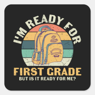 First Grade Backpack First Day of School Kids Gift Square Sticker