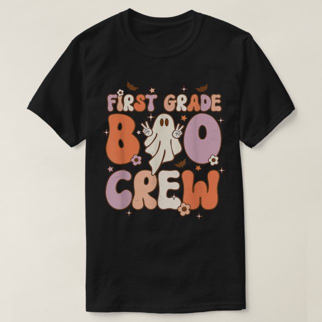 First Grade Boo Crew Cute Ghost Halloween Teacher  T-Shirt (Design Front)