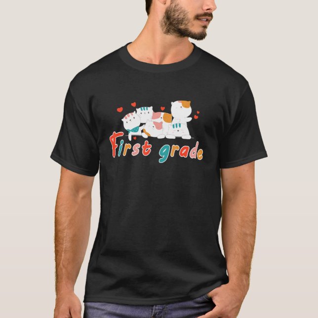 First grade cat leopard rainbow Back to school T-Shirt (Front)