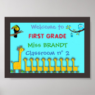 First grade Classroom sign, teacher name, frame Poster