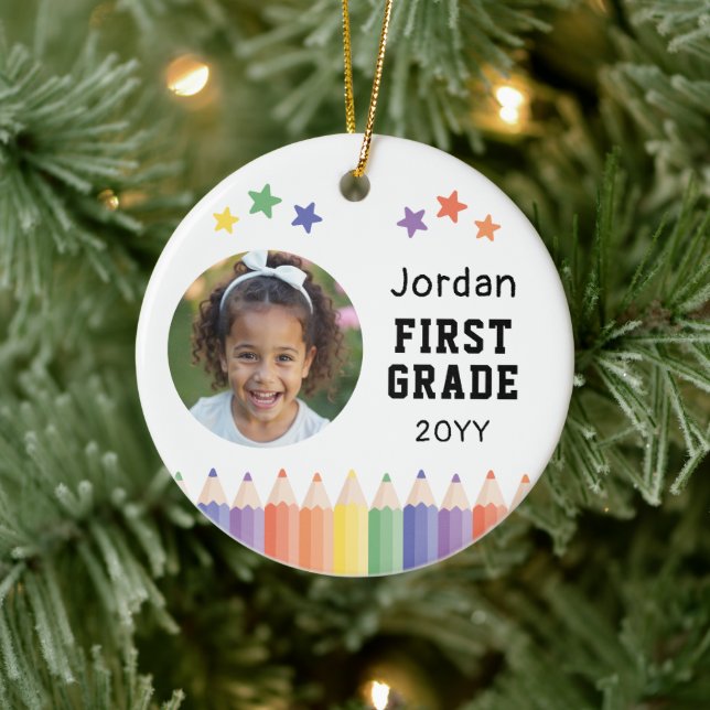 First Grade Colourful Photo Kids Keepsake Ceramic Tree Decoration (Tree)