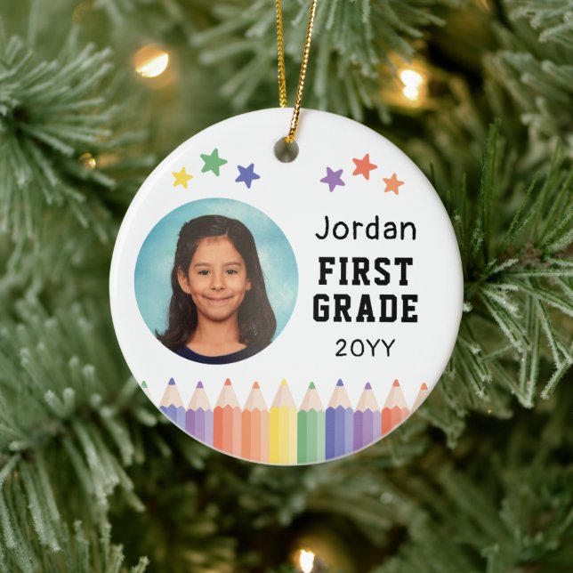 First Grade Colourful Photo Kids Keepsake Ceramic Tree Decoration (Tree)