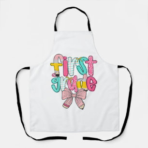 First Grade Coquette Bow Back To School First Day Apron