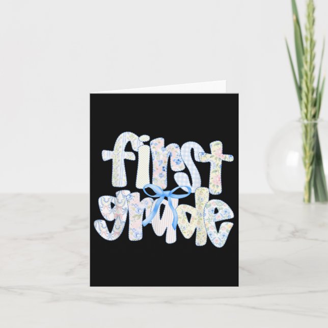 First Grade Coquette Bow Back To School First Day  Card (Front)