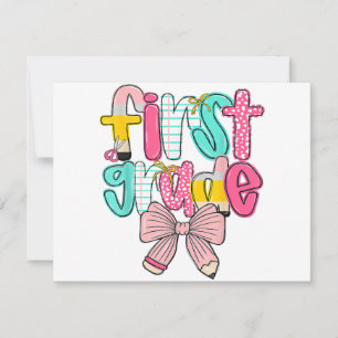 First Grade Coquette Bow Back To School First Day Invitation