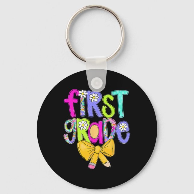 First Grade Coquette Bow Back To School First Day  Key Ring (Front)