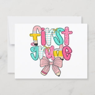 First Grade Coquette Bow Back To School First Day Postcard