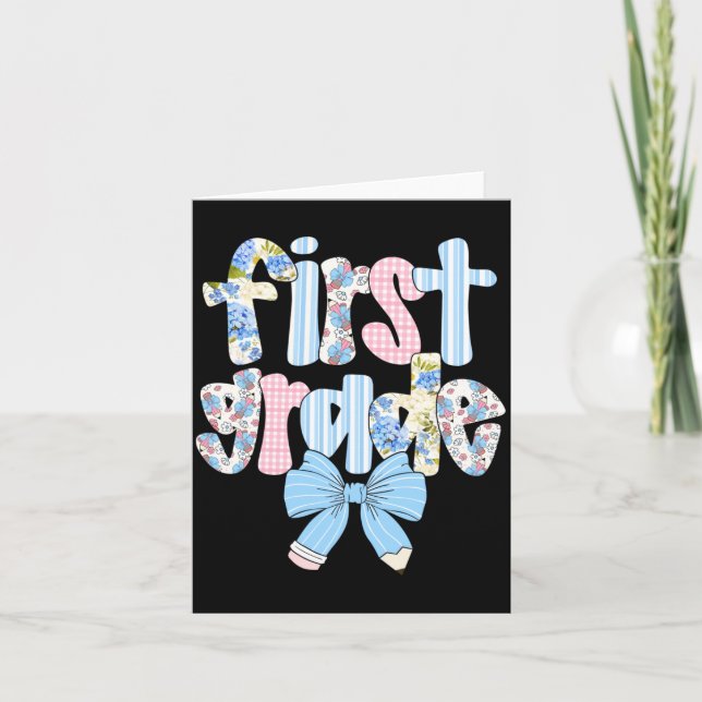 First Grade Coquette Bow Pencil First Day Back To Card (Front)