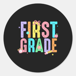First Grade Coquette Bow Pencil First Day Back To Classic Round Sticker