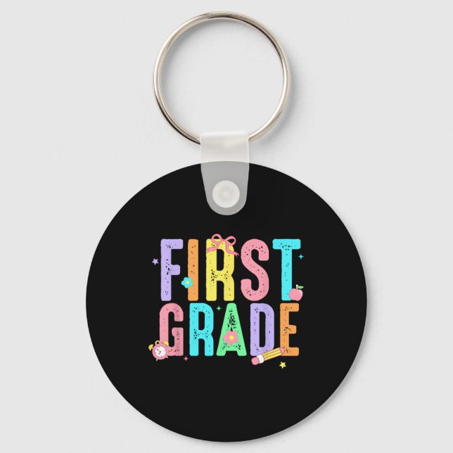 First Grade Coquette Bow Pencil First Day Back To  Key Ring (Front)