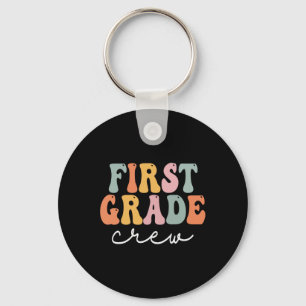First Grade Crew Retro Groovy Vintage First Day Of Key Ring