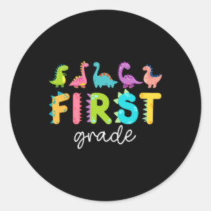 First Grade Dinosaurs Ck To School 1st Grade Teach Classic Round Sticker