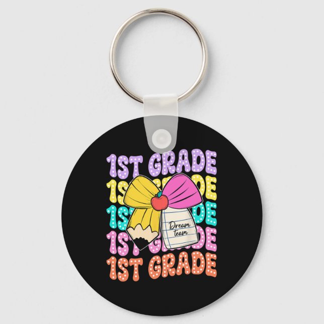 First Grade Dream Team Pencil Bow Back To School 1 Key Ring (Front)
