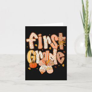 First Grade Fall Floral Coquette Bow Teachers Stud Card