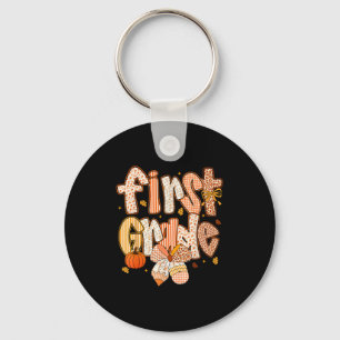 First Grade Fall Floral Coquette Bow Teachers Stud Key Ring