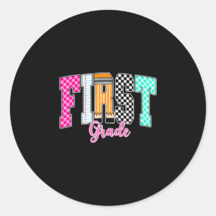 First grade funny back to school happy first day classic round sticker