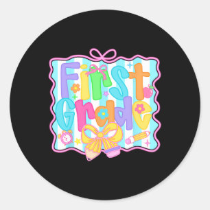 First Grade Girls Back To School Bow Cute Coquette Classic Round Sticker