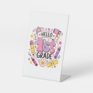 First Grade Girls Back to School Cute First Day St Pedestal Sign