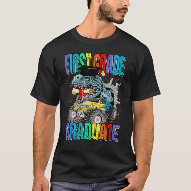 First Grade Graduate Monster Truck Dinosaur Gradua T-Shirt (Front)