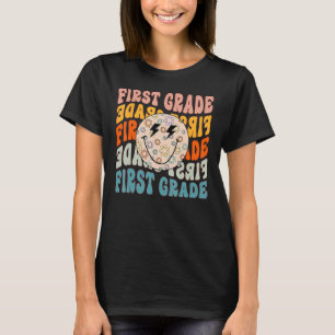 First Grade Groovy Smile Face First Day Of School  T-Shirt