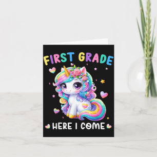First Grade Here Come Cute Unicorn Back To School Card