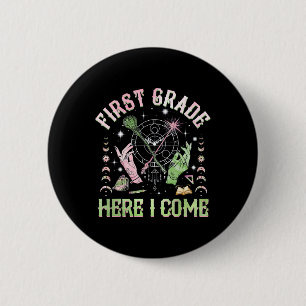 First Grade Here I Come Green Pink Girls Youth Kid 6 Cm Round Badge
