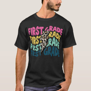 First Grade Leopard Lightning Bolt Teacher Back To T-Shirt