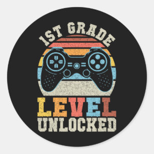 First Grade Level Unlocked Gamer 1st Day Of School Classic Round Sticker