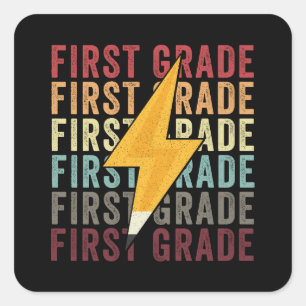 First Grade Lightning Bolt Pencil 1th Grade Square Sticker