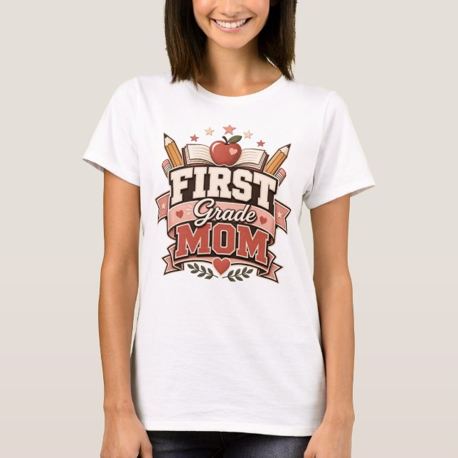 First Grade Mum Retro School  Design T-Shirt (Front)