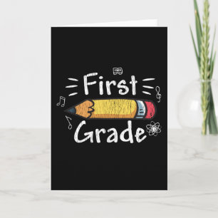 First Grade Pencil Back to School Student Kids Card