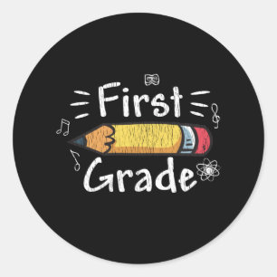 First Grade Pencil Back to School Student Kids Classic Round Sticker
