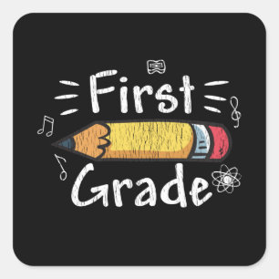 First Grade Pencil Back to School Student Kids Square Sticker