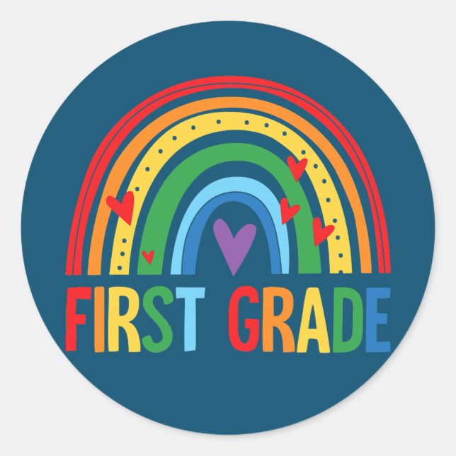 First Grade Rainbow Back To School Team 1st Classic Round Sticker (Front)