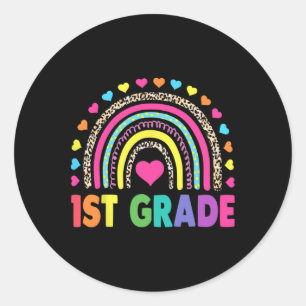 First Grade Rainbow Girls Boys Teacher Team 1st Gr Classic Round Sticker
