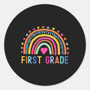 First Grade Rainbow Girls Boys Teacher Team 1st Gr Classic Round Sticker