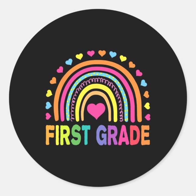 First Grade Rainbow Girls Boys Teacher Team 1st Gr Classic Round Sticker (Front)