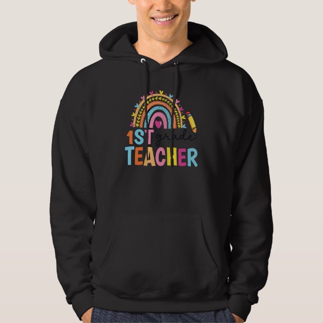 First Grade Rainbow Girls Boys Teacher Team 1st Gr Hoodie (Front)