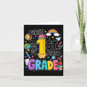 First grade rainbow pencil back to school card
